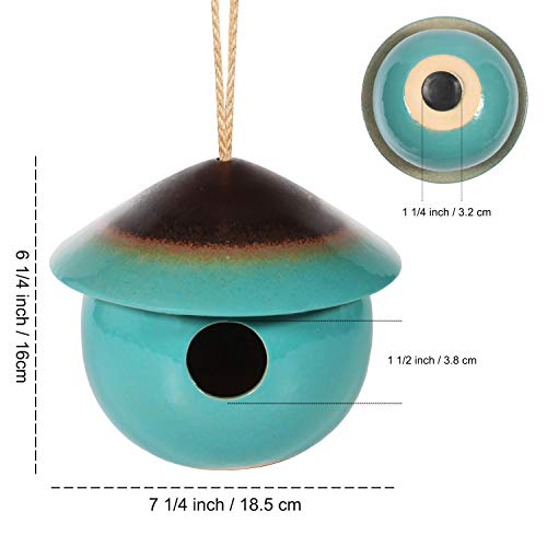 Tenforie Ceramic Birdhouses Bird Hut Hanging Hummingbird Nest for Outdoor -Green