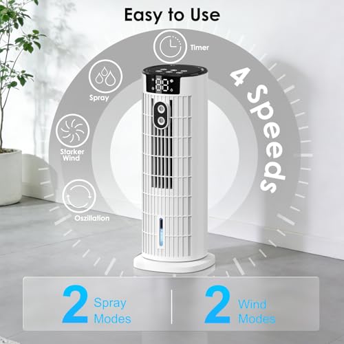 Portable Air Conditioners, 4 in 1 Evaporative Air Cooler, 1000ML Tower Fan with Remote, 3 Wind Speeds&Turbo Mode, 2 Mist,10H Timer, 90° Oscillation Portable AC for Home, Office CoamoTrail (Beige)