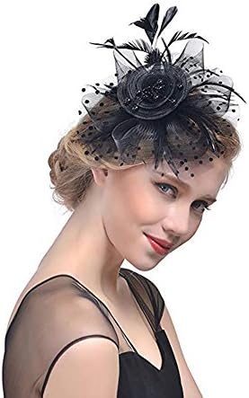 Fascinators Hat Flower Mesh Votron Ribbons Feathers on a Headband and a Clip Tea Party Headwear for Girls and Women