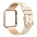Simpeak Leather Band with Case Frame Compatible with Fitbit Blaze Smartwatch, Small Size with Frame, Genuine Leather Band Replacement for Fitbit Blaze, Beige Rose Gold Metal Frame