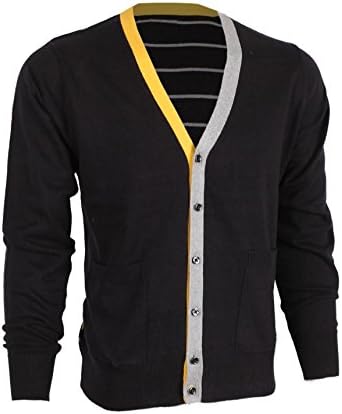 G Zap Men's Men's V-Neck Button Up Long Sleeve Cardigan(MENTOP-CGN,BLK-M)