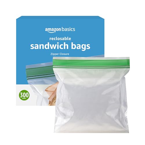 Amazon Basics Resealable Double Zipper Sandwich Storage Bags for Food Storage, 300