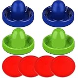 ONE250 Air Hockey Pushers and Red Air Hockey Pucks, Goal Handles Paddles Replacement Accessories for Game Tables (4 Striker, 4 Puck Pack) (Blue & Green)