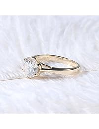 Anillo de compromiso de oro amarillo macizo de 14 quilates, 2 quilates, 0.315 in de alto, 0.110 in de ancho, redondo, imitación de moissanita, para mujer