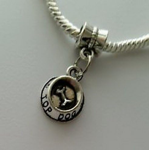 Beads Hut - Silver Dog Bowl And Bone Dangle Bead for European Bracelet Or Clip On Charm
