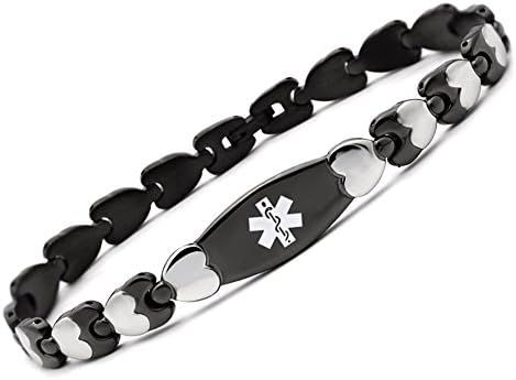 Fashion Black Double Heart Medical Alert id bracelet for women-(7)