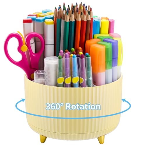 Marbrasse Rotating Desk Organizer with 5 Compartments Yellow