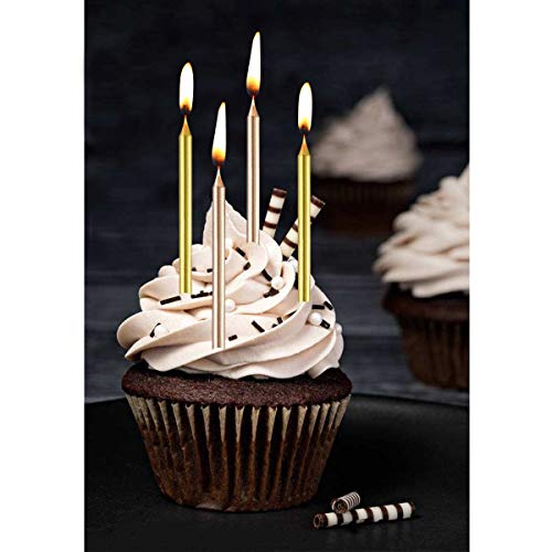 Muhuyi 48 Count Party Long Thin Cake Candles Metallic Birthday Candles in Holders for Birthday Cakes Decorations, Gold and Champagne Gold - Thumbnail 5