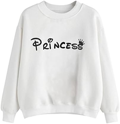 Welcomeuni Women long Sleeve Blouse Princess Letter Print Sweatshirt Pullovers (M, White)