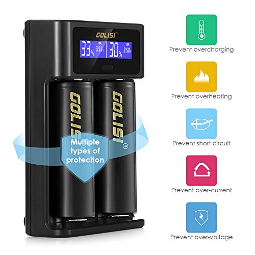 LCD Display Universal Battery Charger, INLIFE Speedy Smart Battery Charger for Rechargeable Batteries Ni-MH Ni-Cd A AA AAA AAAA C SC, Li-ion 18650 26650 26500 20700 22650 18490 17670 17500 17355 (I2) - Thumbnail 3