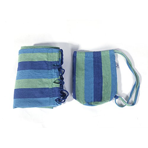 OnCloud Double Hammock for Travel Camping Backyard, Porch, Outdoor or Indoor Use, Carrying Pouch Included Blue/Green Stripes
