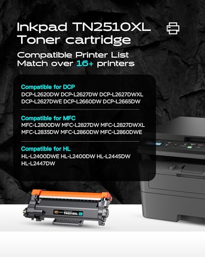 iNKPAD TN-2510XL Toner Compatible with Brother TN2510XL for MFC-L2860DW MFC-L2800DW DCP-L2660DW DCP-2620DW HL-L2445DW HL-L2400DW Printers (1 Black)