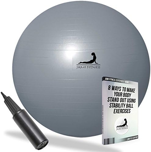 Exercise Ball Premium Quality - 75cm - Black Pump - FREE Ebook - Grey Color Swiss Ball - Yoga Ball Anti-Burst Technology - Eco-Friendly Material - Grey Color Swiss Ball - Slip Resistant Stability ball