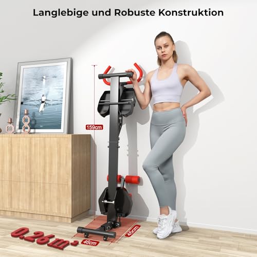 Rudergerät für Zuhause, Micyox Hydraulisches Fitness-Rudergerät mit 12 Widerstandsstufen, Multifunktionaler Rückenlehne, Micyox Heimtrainer Fahrrad Klappbar mit LCD-Display