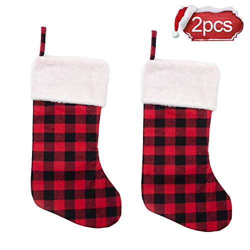 Iceyyyy Christmas Stockings - 16.5 Inch Red and Black Buffalo Plaid Christmas Stockings Ornament with Plush Cuff for Family Holiday Xmas Party Decorations (2Pcs) - Thumbnail 5