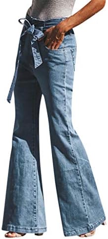 Kanpola Women Autumn Elastic Plus Loose Denim Bow Casual Boot Cut Pant JeansBootcut White High Waisted Flare Skinny Jeans