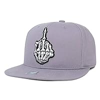 Trendy Apparel Shop Skeleton Middle Finger Embroidered Flatbill Snapback Cap - Grey