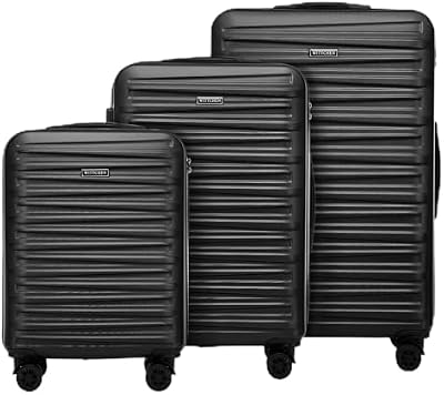 Skyspeed Line Valise de Voyage Set de 3 valises à roulettes Trolley Bagages à Main Set de valises de Voyage ABS Serrure à Combinaison Poignée télescopique 4 Roues Noir Air France/Easyjet