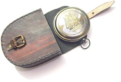 Royal Victorian Export 3' 'Nautical Brass Pocket Compass Brass Push Button Compass Marine Leather Cover Tool