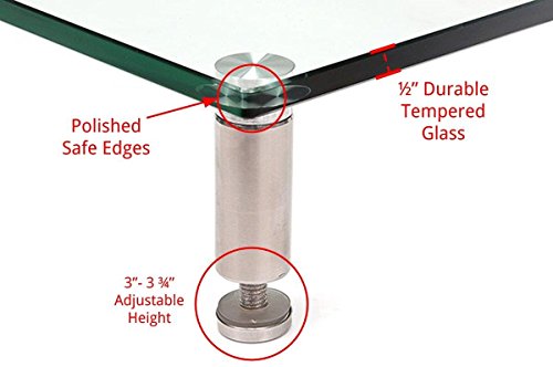 Husky Mounts Computer Monitor Riser Desktop Monitor Stand 22 X 9.5 Inch Thick Tempered Clear Plate Glass. 3"- 3 3/4" Adjustable Height Aluminum Legs Desk Shelf Laptop TV Riser Elegant Modern Design. - Thumbnail 3