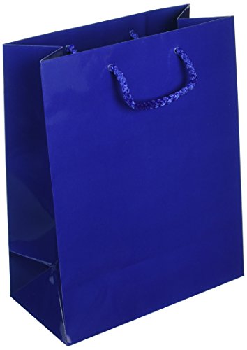 Kraft Klassics 25 Navy Blue Gloss Laminated Heavy Paper Tote Bag with Soft Cord Handle (8"x4"x10")