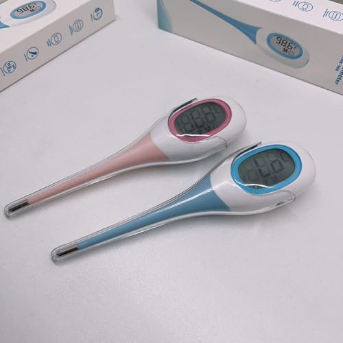 Termômetro Digital Flexível Clínico com Resultado Rápido em 8 Segundos, Visor LCD, Ponta Macia Impermeável, Medidor de Febre para Bebês, Crianças e Adultos, Alta Precisão e Alarme Sonoro (AZUL)
