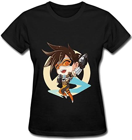 Crossing Womens Overwatch Here Cartoon Tracer Tee Shirts for Women XXL black