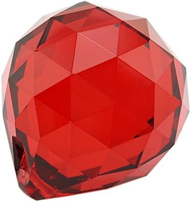 Jabux 40mm Clear Crystal Ball Prisms Pendant Feng Shui Hanging Faceted Prism Balls (Red)