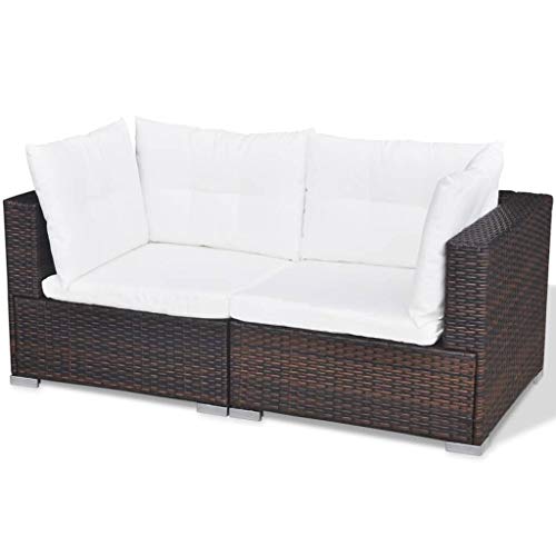 vidaXL Gartenmöbel 10-TLG. mit Auflagen Sitzgruppe Sitzgarnitur Sofa Lounge Gartensofa Gartenset Rattanmöbel Sofagarnitur Poly Rattan Braun – Bild 7