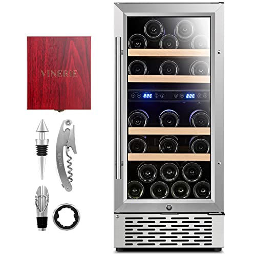 VINERIE Elegant 15 Inch Wine Cooler Refrigerators, 30 Bottle Dual Zone Builtin or Freestanding