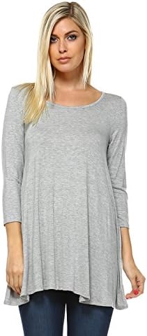 Tunic Top For Leggings For Women 3 4 Sleeve Swing Dress Top Made In USA Large Heather Grey