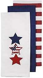 See Ladelle Patriotic Kitchen Towel Set - One Each White with Star Applique, Solid Blue, Red & White Stripe Details