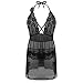 JuicyRose Women's Sexy Lingerie Lace Sleepwear Halter Babydoll V-String Miniskirt (US XL=Tag XXL, Black)