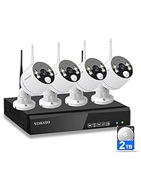 YESKAMO Security Camera System Wireless, 4 Pcs 1080P Floodlight IP Camera, 8-Channel WiFi NVR and 2TB Hard Drive, 2 Way Audio, Plug & Play, Mobile View, Color Night Vision Surveillance NVR Kits