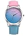 COOKI Womens Quartz Watches, Rainbow Design Unique Analog Fashion Clearance Lady Watches Female Watches Casual Wrist Watches for Women,Round Dial Case Comfortable Faux Leather-H15 (Pink)