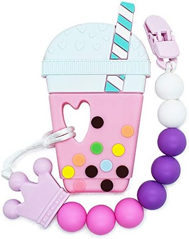 Bibofish Neutral Coffee Cup Silicone Teether Set Food Grade Silicone Teething Toy for Infant (Pink)