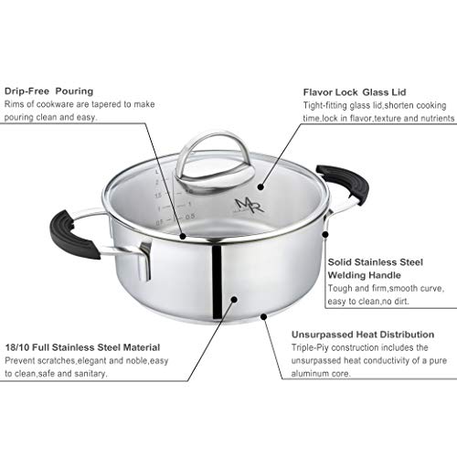 Mr Rudolf Cooking Pot, 2 Quart Dutch Oven with Lid,Stainless Steel Pot