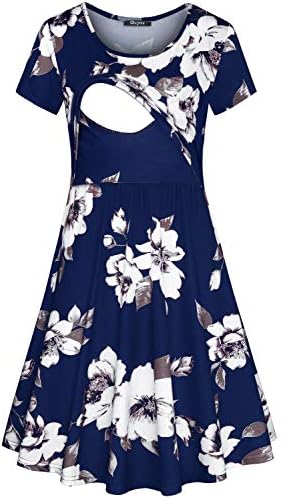 Quinee Women's Floral Short Sleeve Summer Maternity Nursing Breastfeeding Dress