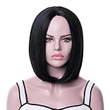 Junbeauty Short Straight Wig Synthetic Hair Wigs Bob Hair Wigs Middle Part Full Wigs For Women 1b#