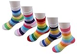 Searchself Little Girls' Rainbow Striped Thick Warm Socks (Pack of 5)