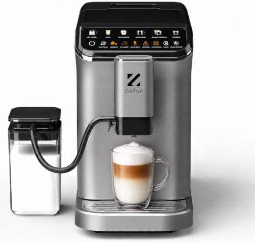 Kaffeevollautomat mit Milchbehälter, 20 Bar, 15-stufiges Mahlwerk, Touchscreen, PID-Temperaturkontrolle, Automatische Reinigung, 5 Getränke auf Knopfdruck – Latte, Cappuccino & mehr,Kompakt
