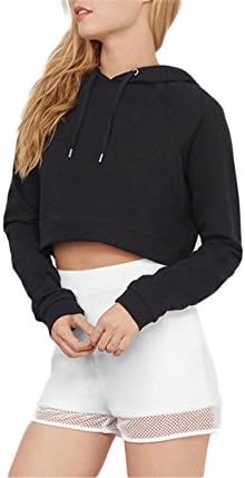 Hooded Crop Tops Women Long Sleeve Female Pullover Tops Preppy Style Solid Casual Ladies Sweatshirts