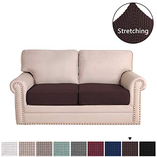 Stretch Cushion Cover Form Fitted Skid Resistance Sofa Cushion Furniture Protector Sofa Seat Sofa Slipcover Sofa Cover Soft Flexibility with Elastic Bottom(2-Piece Loveseat Cushion, Brown)