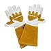 OLSON DEEPAK Grain Leather MIG Gloves with Split Leather Palm Reinforcements, Split Leather Back, Cotton Lining, Seamless Forefinger and Elastic Back (White-Golden)