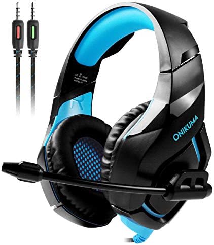 Gaming Headset - Onikuma 3.5mm Over-Ear Stereo Gaming Headphones with Mic,Noise Reduction,Volume Control, Foldable Earphones for Xbox One/Switch/PS4/CF/Laptop/Smartphone (K1-B, Blue)