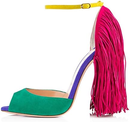Women's Fringe Decoration Peep Toe High Heel Sandal Ankle Buckle Big Size for Party