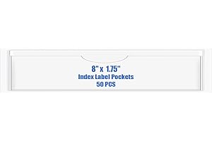 Origin-Joy 50 PCS Self-Adhesive Index Label Pockets, Clear Plastic Peel & Stick Card Holders with Top Open for Loading (8 x 1.75 inch)