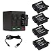 MIBOTE Rechargeable Battery 4 Pack x 1500mAh and Triple Charger for GoPro Hero 7 Black, Hero 6 Black, Hero 5 Black, Hero (2018) (Fully Compatible with Original Camera)