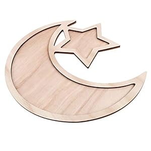 1 Pcs Wooden Food Serving Tray Islam Eid Mubarak Moon Star Shape Pastry Tray Table Decoration Food Serving Tableware…