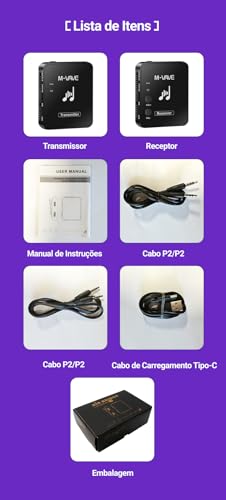 VEDO M-VAVE WP-10 Sistema de Monitor In-Ear Sem Fio 2.4GHz - Transmissor e Receptor IEM, Baixa Latência <12ms, 30m Alcance, 7h Bateria, p/Guitarra, Baixo e Palco.